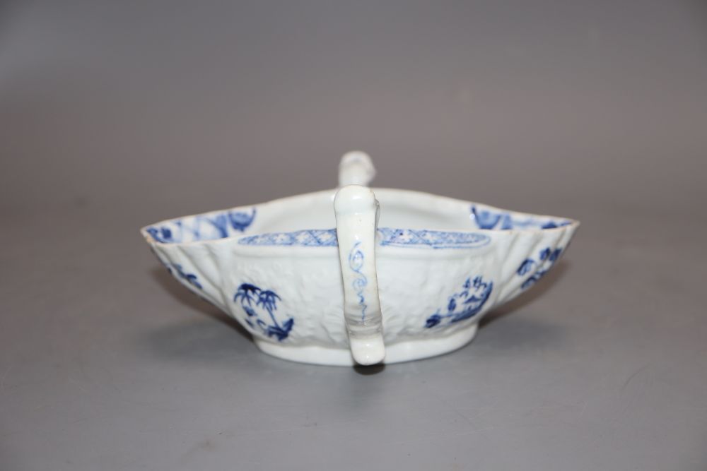 A Worcester two handled sauceboat, with chinoiserie decoration, length 16cm